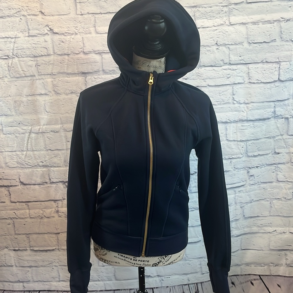 Lululemon Full Zip Hoodie Fleece Lined Scuba Navy Pockets Size 4 Thumbholes